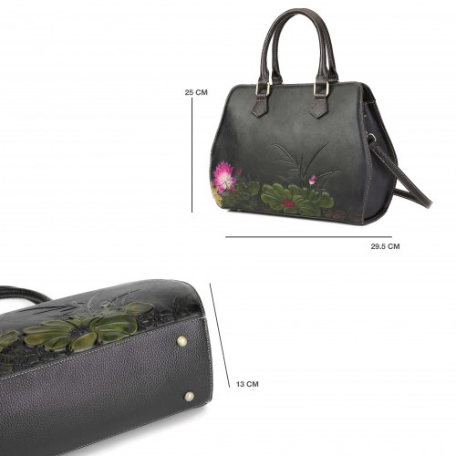 Engraved leather bag with double handle 29,5x25x13 cm OMORI
