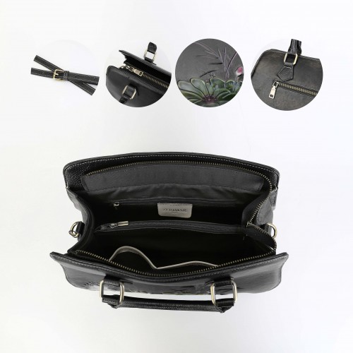 Engraved leather bag with double handle 29,5x25x13 cm OMORI