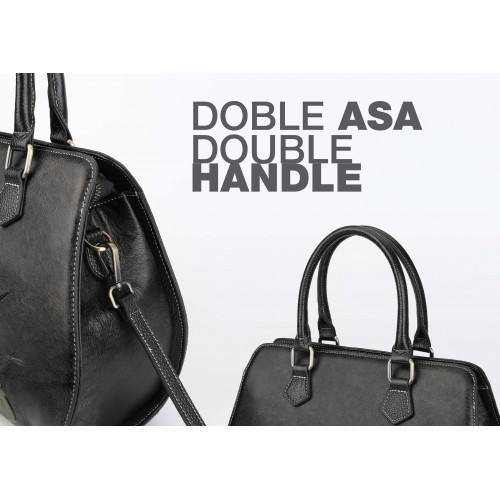 Engraved leather bag with double handle 29,5x25x13 cm OMORI