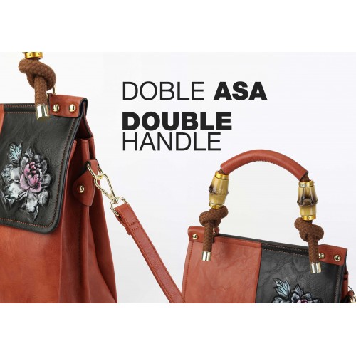 Engraved leather bag with double handle 27x26x12 cm HORIZON