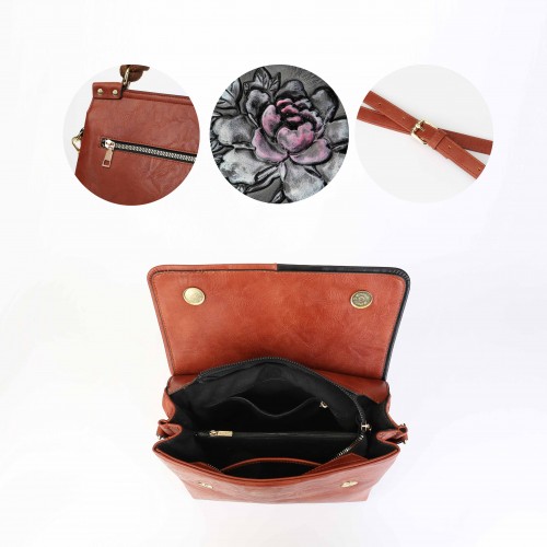 Engraved leather bag with double handle 27x26x12 cm HORIZON