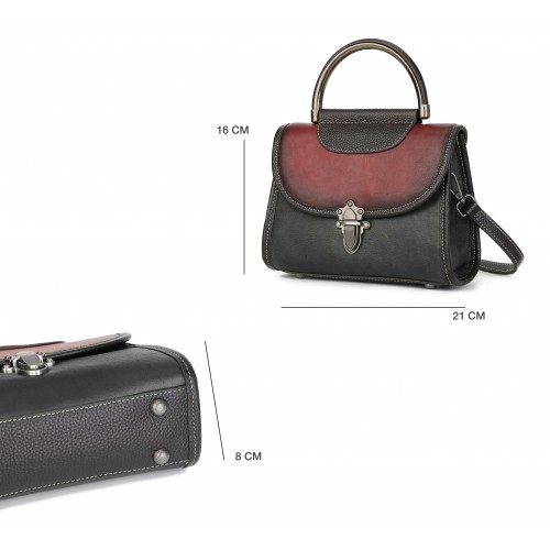 Engraved leather bag with double handle 21x16x8 cm SHARMA