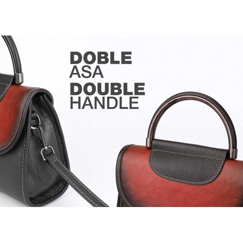 Engraved leather bag with double handle 21x16x8 cm SHARMA