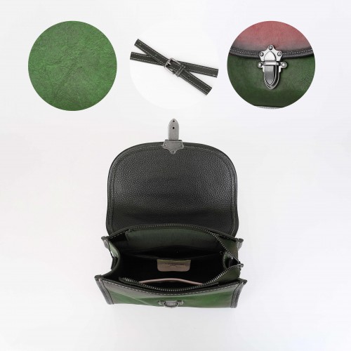 Engraved leather bag with double handle 21x16x8 cm SHARMA