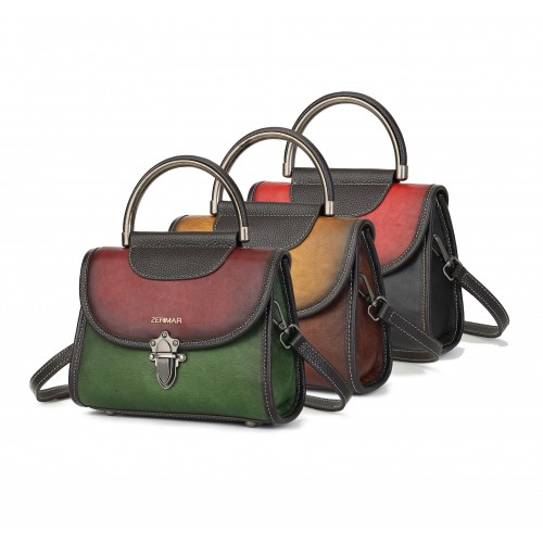 Engraved leather bag with double handle 21x16x8 cm SHARMA