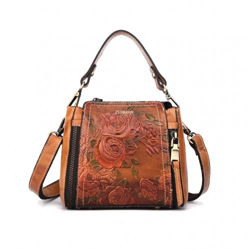 Leather bag with double...