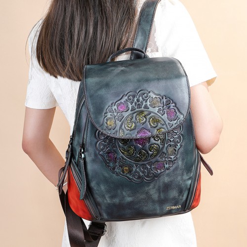 Leather backpack with zippers 23x32x15 cm EXOTIC