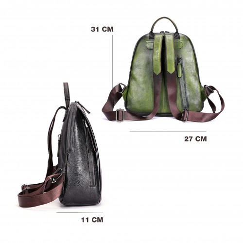 Leather backpack with zippers 26x31x11 cm VUELVE