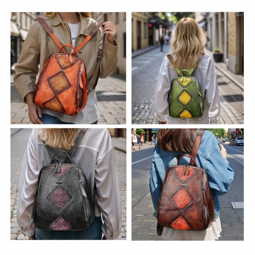 Leather backpack with zippers 26x31x11 cm VUELVE