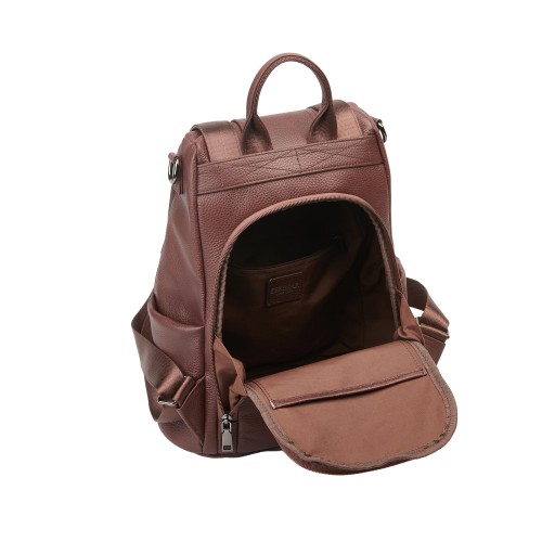 Leather backpack with zippers 24x34x16 cm CACAO