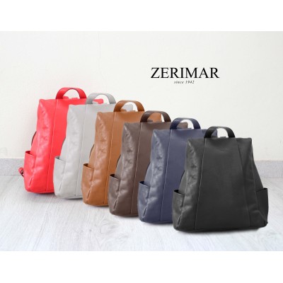 Natural leather backpack with anti-theft back closure 30x30x12 cm