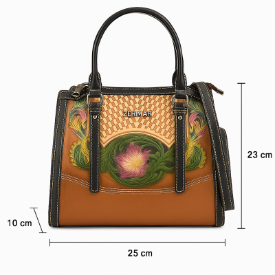 Leather handbag with double handles 23x25x10 cm BUCLE