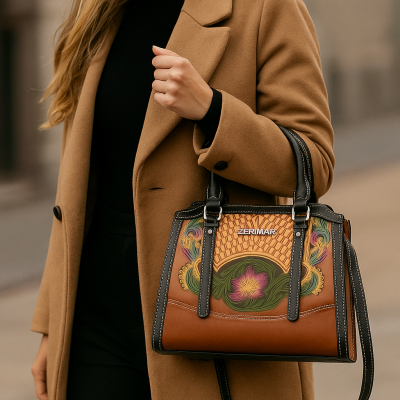 Leather handbag with double handles 23x25x10 cm BUCLE