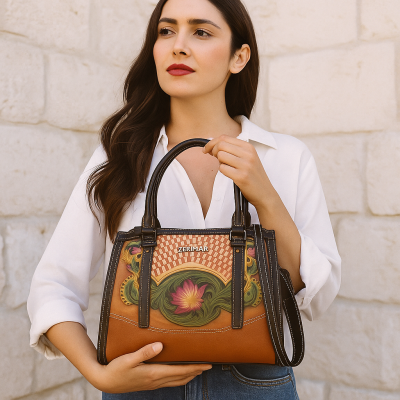 Leather handbag with double handles 23x25x10 cm BUCLE