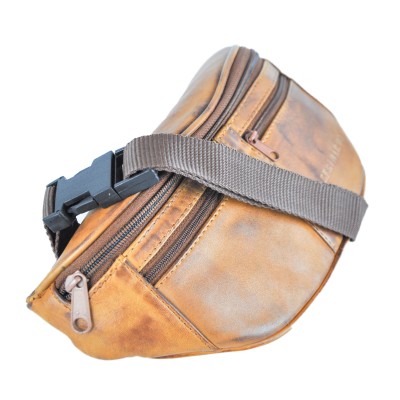 Leather waist bag with several compartments 30x11x7 cm