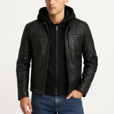 BANDO leather jacket with removable hood
