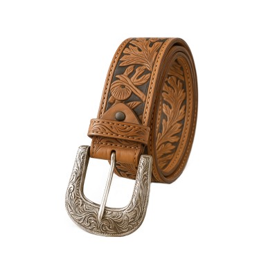 Embossed leather belt 38 mm model FOLK