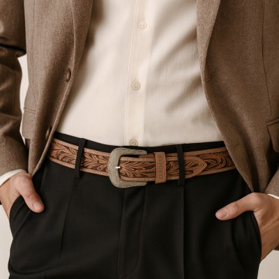 Embossed leather belt 38 mm model NASHVILLE
