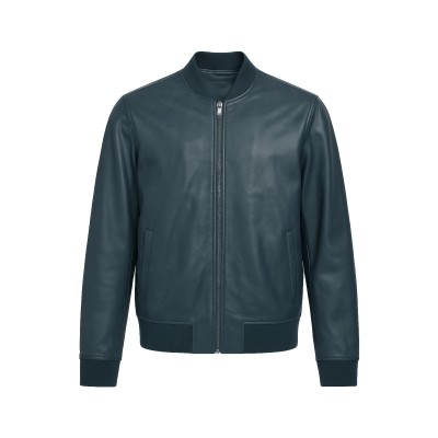 Leather bomber jacket with knitted collar and cuffs CLASSY