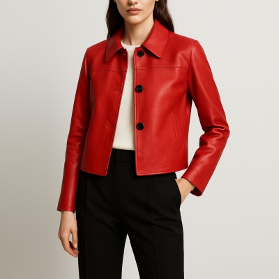 Buttoned leather jacket with classic collar BELLY