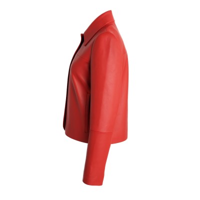 Buttoned leather jacket with classic collar BELLY