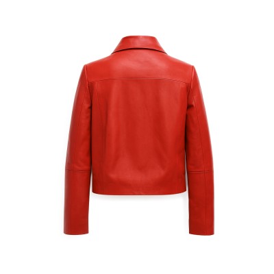 Buttoned leather jacket with classic collar BELLY