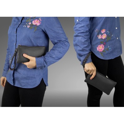 Clutch with short handle and zipper 21x12 cm