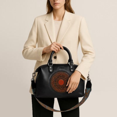 Leather handbag with double handles 32x22x12 cm MILO