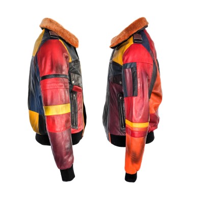 Multicoloured patchwork jacket with detachable collar