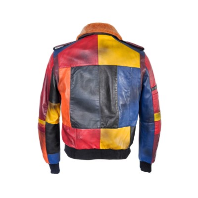 Multicoloured patchwork jacket with detachable collar