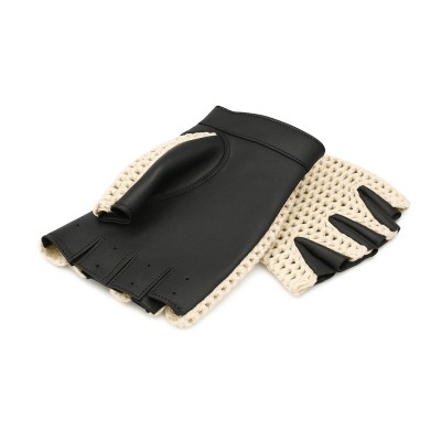 Fingerless leather gloves with crochet knit for women drivers