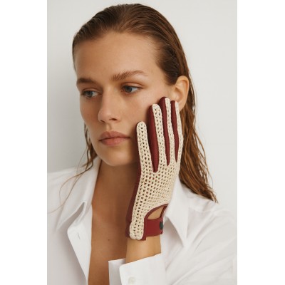 Leather and knit gloves for women drivers