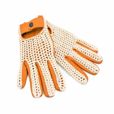Leather gloves with knit for drivers
