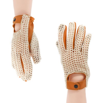 Leather gloves with knit for drivers