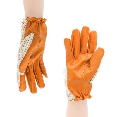 Leather gloves with knit for drivers