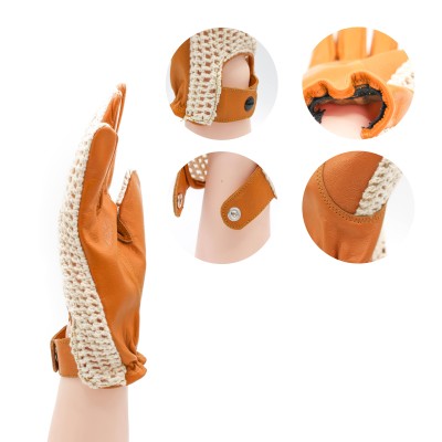 Leather gloves with knit for drivers