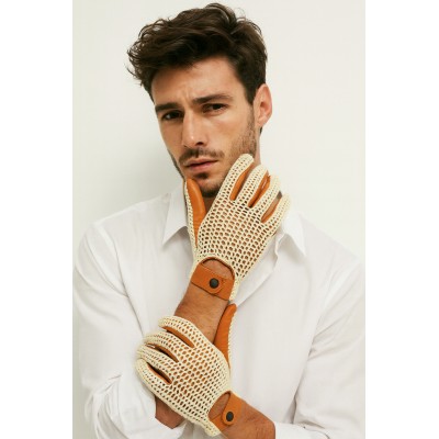 Leather gloves with knit for drivers