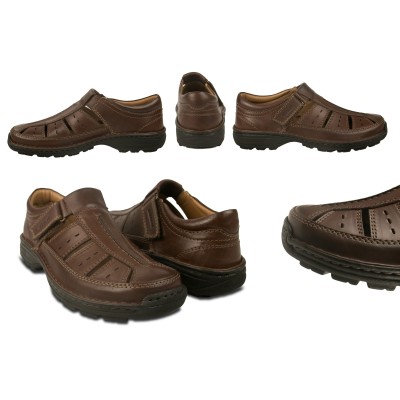 Closed leather sandal with Velcro model SUGAR