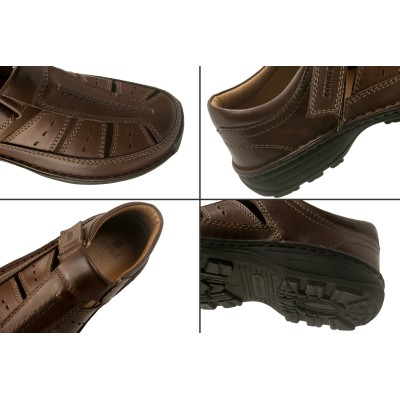 Closed leather sandal with Velcro model SUGAR