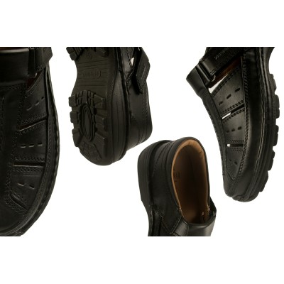 Closed leather sandal with Velcro model SUGAR