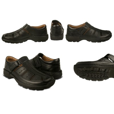 Closed leather sandal with Velcro model SUGAR