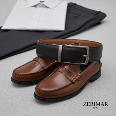 Reversible leather belt 33 mm model WODY