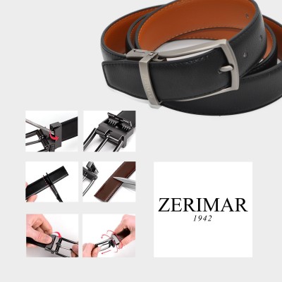 Reversible leather belt 33 mm model WODY