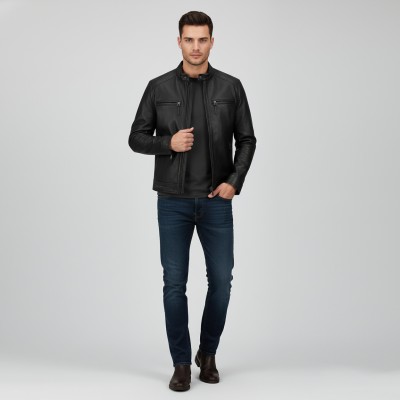 Leather jacket with zippers model CHOCOLATE