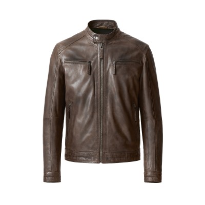 Leather jacket with zippers model CHOCOLATE