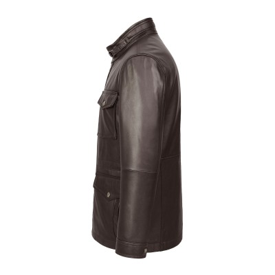 Leather jacket with double closure and pockets FISHER model