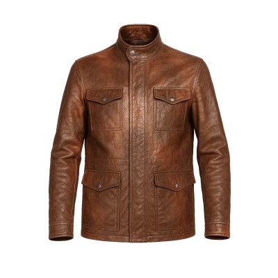 Leather jacket with double closure and pockets FISHER model