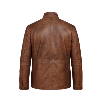 Leather jacket with double closure and pockets FISHER model
