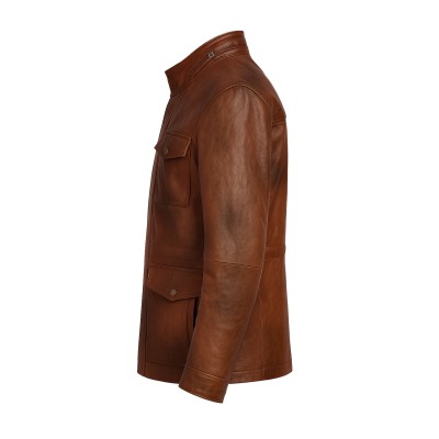 Leather jacket with double closure and pockets FISHER model