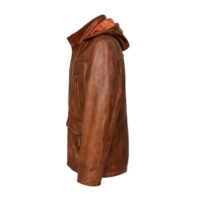 Leather parka with removable hood MASERTO